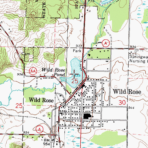 Topographic Map of Wild Rose Pond, WI
