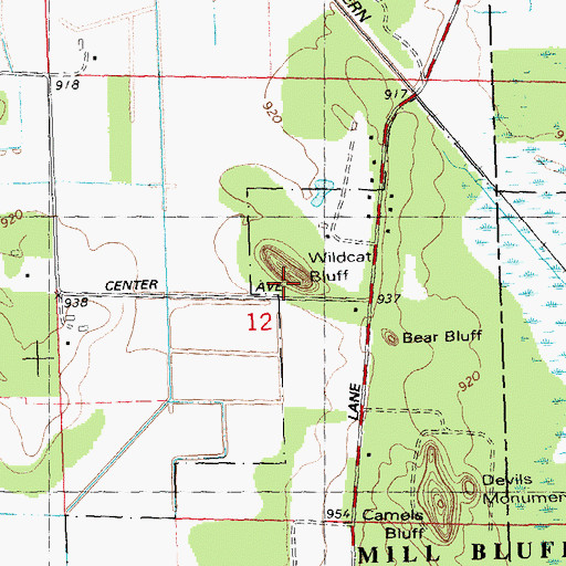 Topographic Map of Wildcat Bluff, WI