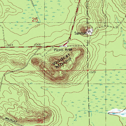 Topographic Map of Wildcat Mound, WI