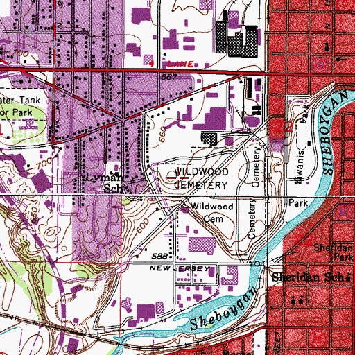 Topographic Map of Wildwood Cemetery, WI