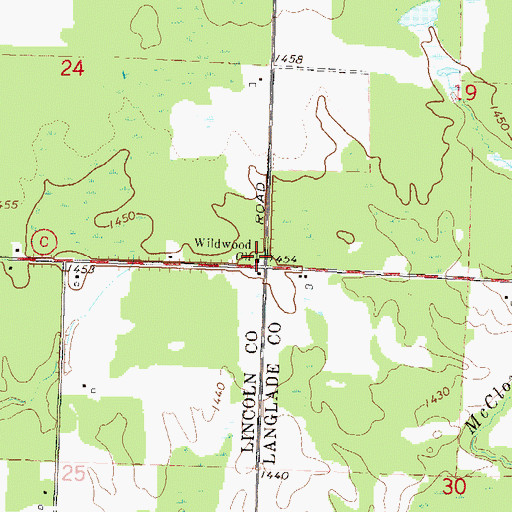 Topographic Map of Wildwood Church, WI