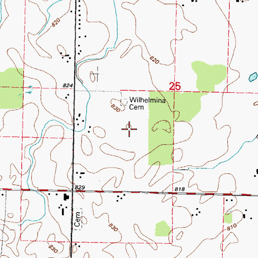 Topographic Map of Wilhelmina Cemetery, WI