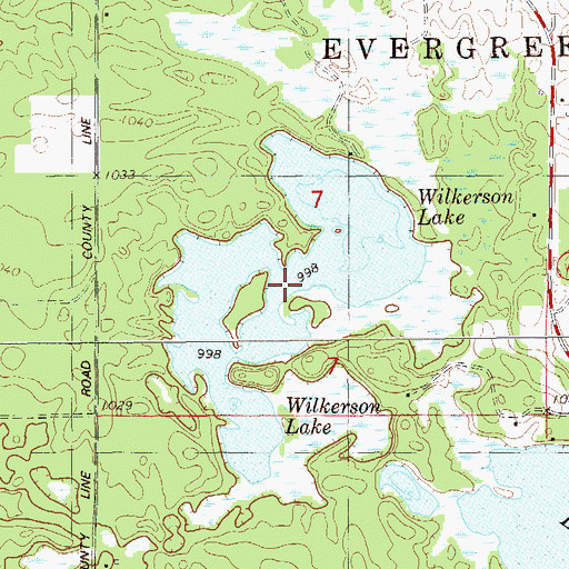 Topographic Map of Wilkerson Lake, WI