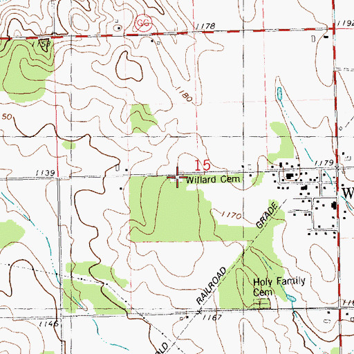 Topographic Map of Willard Cemetery, WI