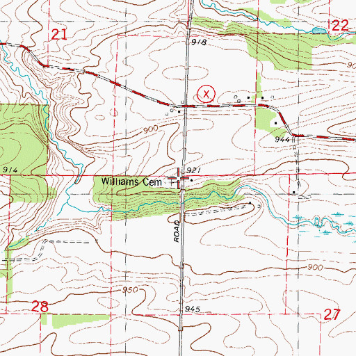 Topographic Map of Williams Cemetery, WI