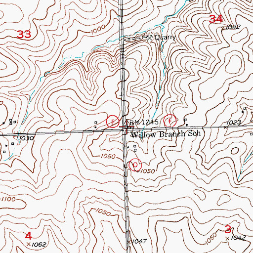 Topographic Map of Willow Branch School, WI