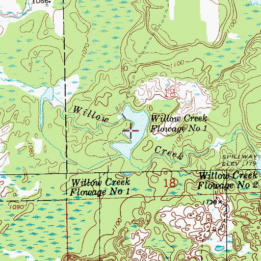 Topographic Map of Willow Creek Flowage Number One, WI