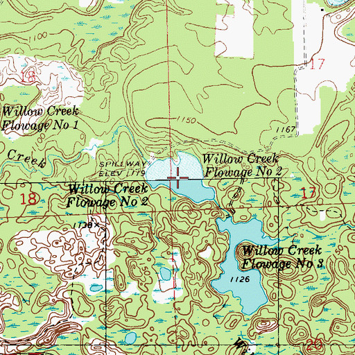 Topographic Map of Willow Creek Flowage Number Two, WI