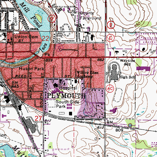 Topographic Map of Willow Glen Academy School, WI