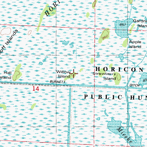 Topographic Map of Willow Island, WI