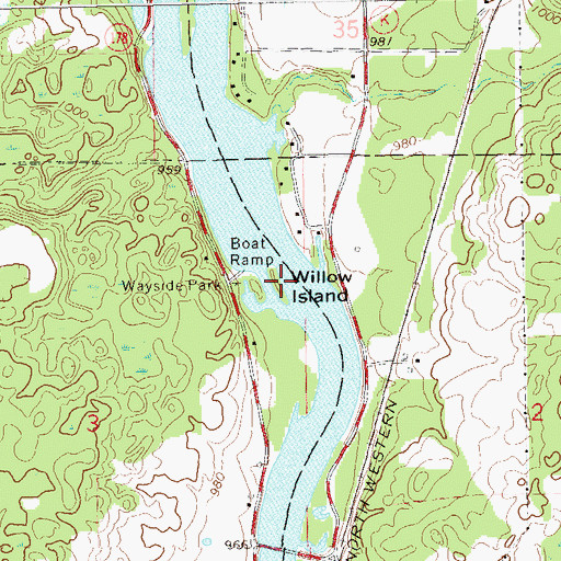 Topographic Map of Willow Island, WI