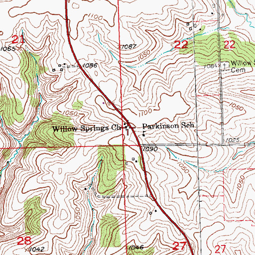 Topographic Map of Willow Springs Church, WI