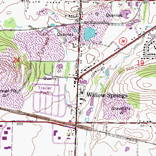 Topographic Map of Willow Springs, WI