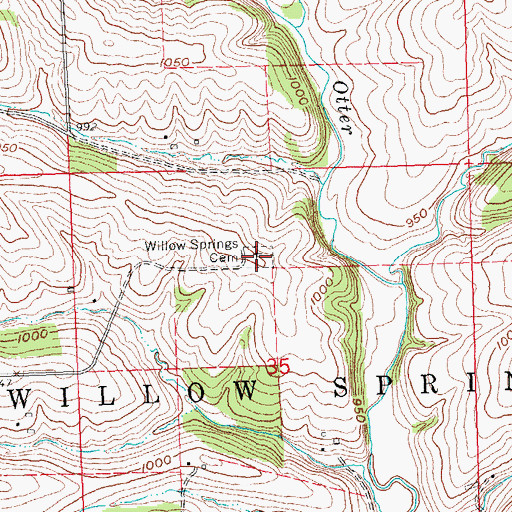 Topographic Map of Willow Springs Cemetery, WI