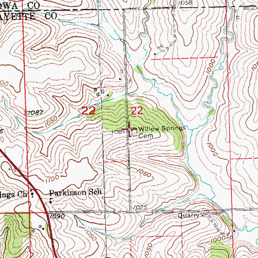 Topographic Map of Willow Springs Cemetery, WI