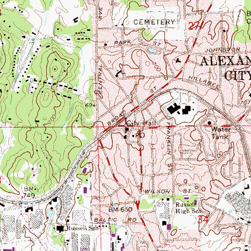 Topographic Map of Alexander City City Hall, AL