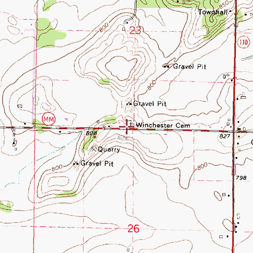 Topographic Map of Winchester Cemetery, WI