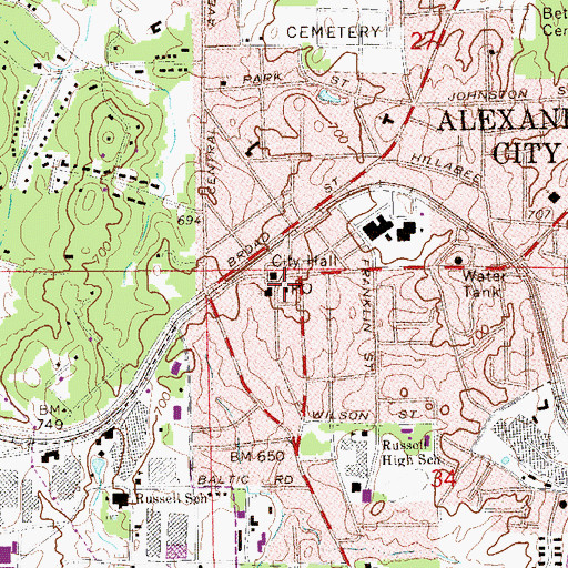 Topographic Map of Alexander City Post Offie, AL