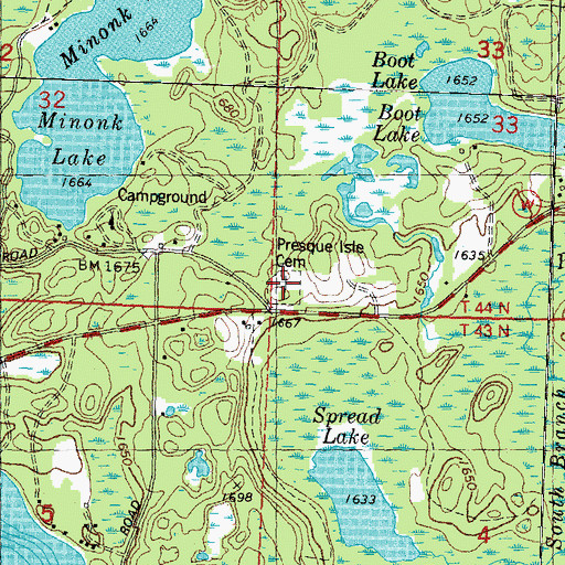 Topographic Map of Presque Isle Cemetery, WI