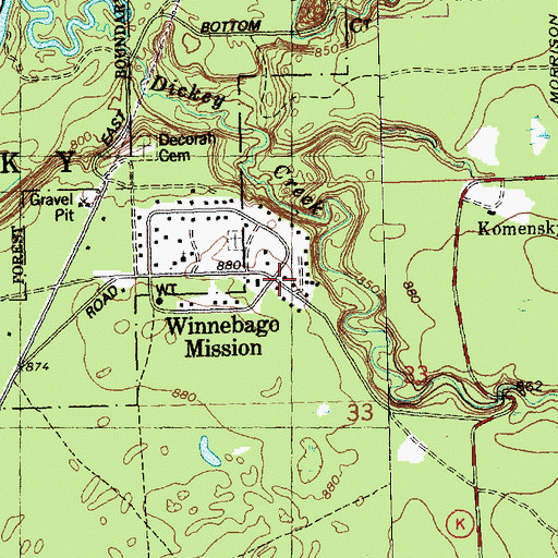 Topographic Map of Winnebago Mission, WI