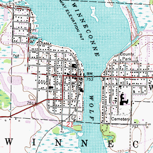 Topographic Map of Winneconne, WI
