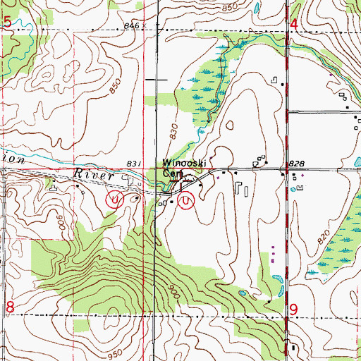 Topographic Map of Winooski Cemetery, WI