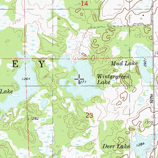Topographic Map of Wintergreen Lake, WI