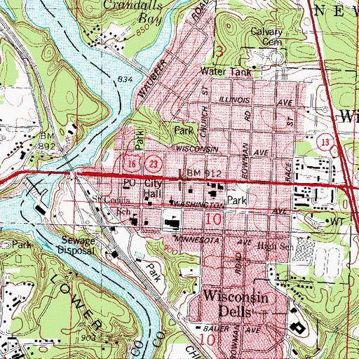 Topographic Map of Wisconsin Dells, WI