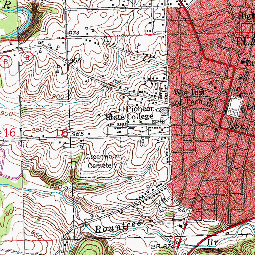 Topographic Map of University of Wisconsin - Platteville, WI