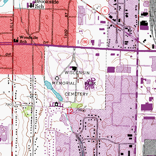 Topographic Map of Wisconsin Memorial Park Cemetery, WI