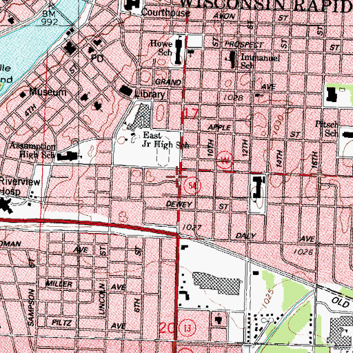 Topographic Map of Wisconsin Rapids, WI