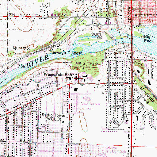 Topographic Map of Wisconsin Center for the Blind and Visually Impaired, WI