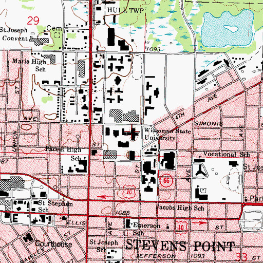 Topographic Map of University of Wisconsin Stevens Point Speech and Language School, WI