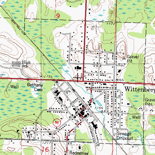 Topographic Map of Wittenberg, WI