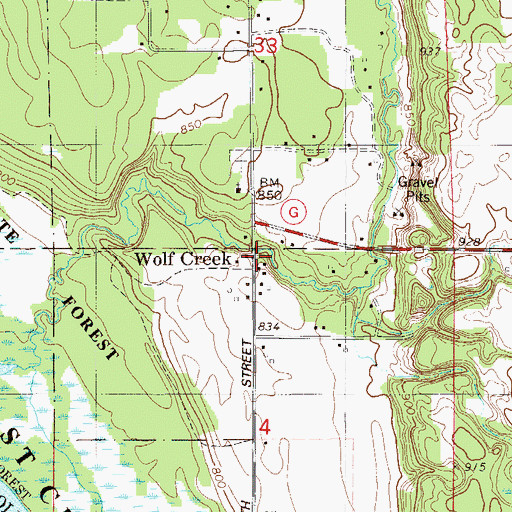 Topographic Map of Wolf Creek, WI