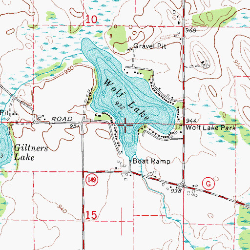 Topographic Map of Wolf Lake, WI