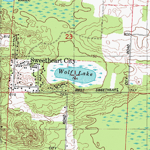 Topographic Map of Wolf Lake, WI