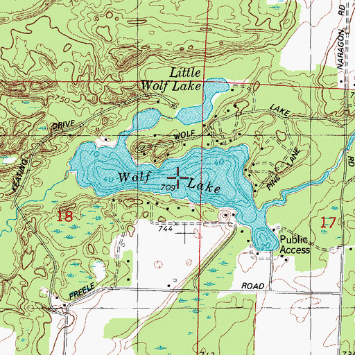 Topographic Map of Wolf Lake, WI