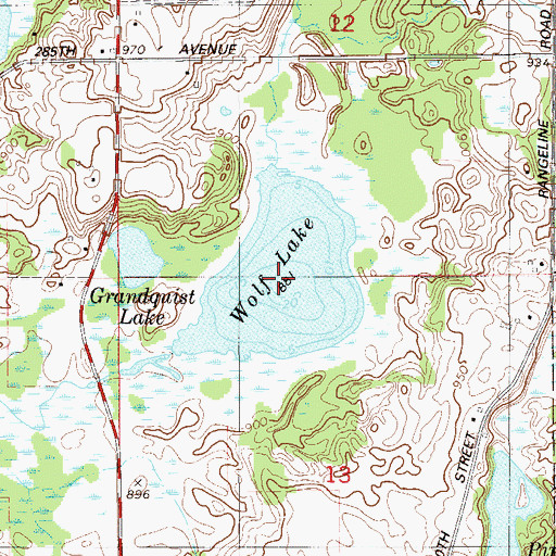 Topographic Map of Wolf Lake, WI