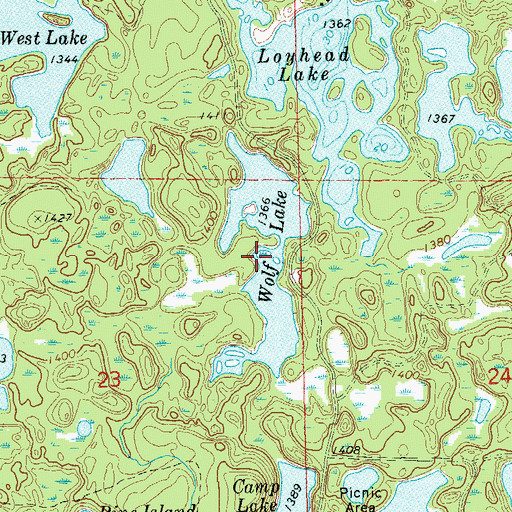 Topographic Map of Wolf Lake, WI