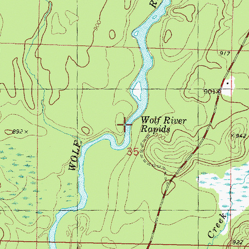Topographic Map of Wolf River Rapids, WI