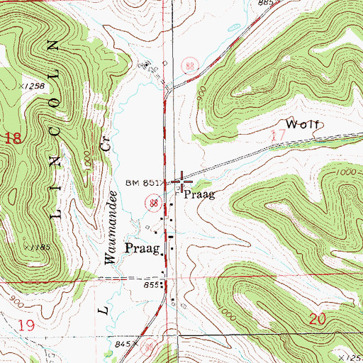 Topographic Map of Wolf Valley, WI