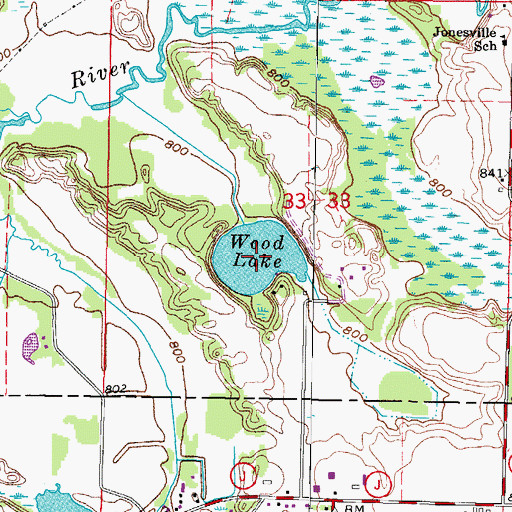 Topographic Map of Wood Lake, WI