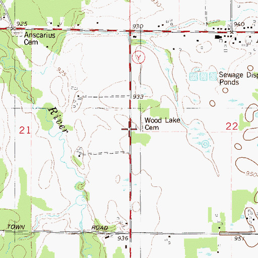 Topographic Map of Wood Lake Cemetery, WI