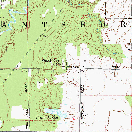 Topographic Map of Wood River Cemetery, WI