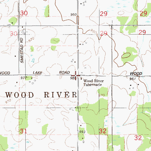 Topographic Map of Wood River School, WI
