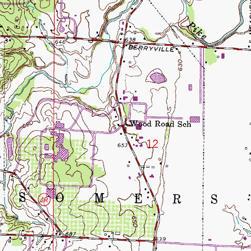 Topographic Map of Wood Road School, WI