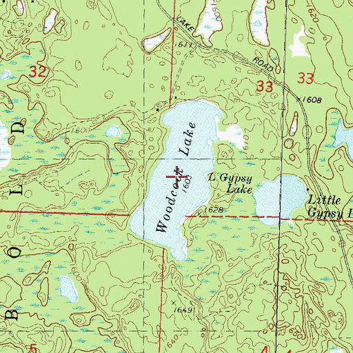 Topographic Map of Woodcock Lake, WI