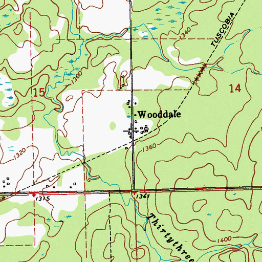 Topographic Map of Wooddale, WI