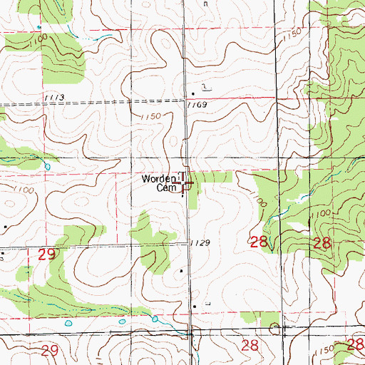 Topographic Map of Worden Cemetery, WI